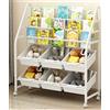 BAKAJI Scaffale Libreria per Bambini con 6 Scomparti 3 Ripiani Organizer Ferro 4 Ruote