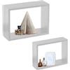 BAKAJI Set 2 Mensole a Muro Moduli da Parete Pensili Rettangolari in Legno Bianco 40 cm