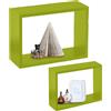 BAKAJI Set 2 Mensole a Muro Moduli da Parete Pensili Rettangolari in Legno Verde 40 cm