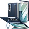 COQUE Custodia per Samsung Galaxy Z Fold 8 con Slot per S Pen-Blu scuro | Incluso stilo ultra-sottile, vetro 9H, telaio come cavalletto, PC opaco anti-impronta, pulsanti metallo