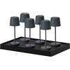 Lumisky KELLY MINI ROCK - Set di 6 mini lampade da tavolo touch wireless in alluminio, colore bianco dimmerabile H22 cm, con vassoio di ricarica