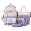IvyH Set di 5 zaini per la scuola per ragazze, zaino per la scuola da 3° a 7° grado, include zaino per la scuola, astuccio, borsa sul petto e borsa per la spesa, per adolescenti, Viola, Media