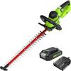 Greenworks Tagliasiepi a Batteria 24 V G24HT56II, Lama Doppia Azione da 56 cm, Taglia Rami e Steli fino a 25.4 mm di Spessore e 3000 SPM con Batteria 2 Ah & Caricabatterie