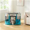 [en.casa] Kennel Pieghevole per Animali Domestici Rifugio Portatile per Cani e Gatti Trasportino Leggero Gabbia Trasportabile per Viaggi 90 x 70 x 60 cm Blu/Beige