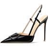 Generic Tacchi con Allacciatura a T Stiletto Donna Punta a Punta Scarpe con Tacco Alto Pelle Verniciata Cinturino a Fibbia Classiche Calzature Formali per Matrimonio e Festa Sera