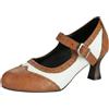 Generico Scarpe Mary Jane da Donna Bicolore con Punta Tonda E Cinturino Regolabile Decollete Oxford retrò Stile Brogue Tacco Basso A Spillo Chic