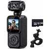 KLIOMAX Videocamera tascabile 4K con stabilizzatore cardanico a 3 assi, mini videocamera portatile per YouTube e creatori di contenuti, WiFi, Face Tracking, obiettivo rotante a 270°, scheda SD da 64
