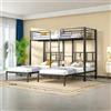 Wyibwy Letto a tre posti, 90 x 200 cm,letto a castello triplo con parapetto anticaduta e tavolo, in metallo con scala, letto triplo in ferro, per bambini,ragazzi, adulti,Senza materasso,nero