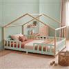 [en.casa] Letto a Casetta per Cameretta 120x200 cm Menta Verde/Naturale | Barriera di Protezione Anticaduta, Piazza e Mezza per Bambini, Struttura in Legno di Pino, Stile Montessori