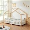 [en.casa] Letto a Casetta per Cameretta 90x200 cm Bianco/Naturale | Barriera di Protezione Anticaduta, Letto Singolo per Bambini, Struttura in Legno di Pino, Stile Montessori