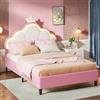 JYNVO Letto Singolo Bambina 90x200 con LED RGB Smart App, Letto Principessa con Testiera Regolabile in Velluto Rosa, Rete a Doghe, 1 Pacco