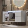 Merax mobile da bagno sospeso, lavabo con illuminazione LED, due cassetti, guide scorrevoli silenziose, ripiano sinistro e destro, lavabo integrato, bianco, 76 x 46 x 50 cm