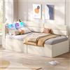 AOGLLATI Divano Letto Singolo 90x200 cm, Letto Estraibile 180x200 cm, Beige | Illuminazione LED Regolabile, Stazione di Ricarica, Tapizado Integral, Ripiani Aperti, Ideale per Ospitare Amici per la Notte