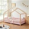[en.casa] Letto a Casetta per Cameretta 90x200 cm Rosa/Naturale | Barriera di Protezione Anticaduta, Letto Singolo per Bambini, Struttura in Legno di Pino, Stile Montessori
