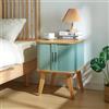 [en.casa] Comodino in Bambù con 2 Ante Scorrevoli Mobiletto da Notte Tavolino da Letto Comodino da Design Tavolino Laterale per Divano 58 x 45 x 45 cm Naturale/Azzurro