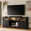 Coleshome Mobile TV Soggiorno, con Presa di Corrente e USB e LED (Nero) | Mobile porta TV in Legno, con 4 Scomparti Aperti , 2 Armadietti, 150 x 35 x 65 cm