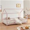 [en.casa] Letto Casetta per Cameretta Letto Piazza e Mezza per Bambini con Barriere di Protezione Struttura in Legno di Pino con Zona di Riposo 120x200 cm Rosa/Bianco