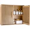 COSTWAY Armadietto a Muro in Legno per Bagno, 60,5 x 20 x 50 cm | Mobile Armadio a Parete con 2 Ante Traspiranti, Ripiano Regolabile a 3 Livelli e Maniglie Comode, per Soggiorno e Cucina