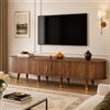 OLIVIBED Supporto TV con lati in rattan, mobile basso con 2 ante e cassetti, mobile TV per televisori fino a 75 pollici, mobile TV per soggiorno e sala da pranzo, colore legno, 175 x 38 x 45 cm