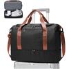 WEPLAN Borsone da Viaggio Donna Bagaglio a Mano Easyjet 45x36x20 Borsa da Viaggio Donna Uomo Borsone Palestra con Scomparto per le Scarpe Travel Bag Borsa Sportiva Cabina Weekend,B05-Nero con Marrone