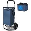 VOUNOT® Carrello della Spesa Pieghevole in Alluminio, Carrello Portaspesa con Borsa e Sacca Termica, Ruote Silenziose e Parafanghi, 58L, Blu