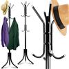 Retoo Appendiabiti in metallo, a forma di albero, per vestiti, borse, cappelli, borse, cappelli, borse, giacche, con 12 ganci, altezza 165 cm, colore nero