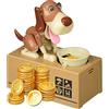 Lotvic Salvadanaio a Forma di Cagnolino, Salvadanaio Elettronico Cane Mangia Soldi, Giocattolo Che mastica, regalo di compleanno per bambini, marrone (Dark brown) (Marrone spruzzato bianco)