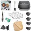 Moljaus Utensili friggitrice ad aria 8 Accessori friggitrice ad aria. Stampo friggitrice ad aria 22 cm Carta per friggitrice ad aria Pennello Guanti Pinze 4 Stampi per muffin e griglia friggitrice ad aria