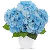 Arborus Fiori artificiali di ortensia in vaso bianco, 33 cm, composizione floreale in seta realistica con foglie verdi e ciottoli, decorazione da tavolo, fiori finti blu per casa, cucina, soggiorno
