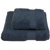 Jolie Firenze BIBIHOME Set asciugamano viso ed asciugamano ospite in spugna di puro cotone pettinato (550 gr./mq.) tinta unita (DENIM)