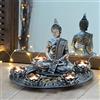 INtrenDU Targhetta per Buddha color argento con portacandele del tealight e pietre decorative
