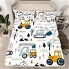 Loussiesd Set di lenzuola per bambini con motivo cartoni animati per bambini, set di biancheria da letto, escavatore, trattore, bianco