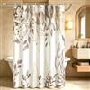Lerores Tenda da doccia 220 x 180 cm, grigio foglie autunnali, orlo appesantito, anti-muffa, impermeabile, lavabile, in poliestere, con occhielli e 16 anelli per tenda da doccia per bagno, vasca da