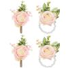 PATIKIL 4 Pezzi Set di Fiori da Polso e Boutonniere in Rosa Rosa Chiaro | Fascia da Polso per Fiori da Sposa Bracciale Accessori, per Uomo Donna Festa di Laurea Ballo di Fine Anno