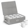 Kukikan Set di 12 contenitori per tazze da caffè con divisori, organizer per stoviglie, scatole rigide e impilabili, per tazze da caffè, tazze da tè, con coperchio robusto e manici, 12 scomparti