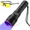 PORFOYO Torcia UV 365 nm 20 W, lampada a luce nera in alluminio, ricaricabile | Torcia a luce nera UV, in alluminio, per urina, banconote, perdite, insetti, cimici, documenti