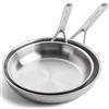 KitchenAid MultiPly 3PLY Set di Padelle 2 Pezzi in Acciaio Inox Senza PFAS, 24 cm e 28 cm, Triply, Multiclad, Induzione, Forno fino a 220°C, Lavabile in Lavastoviglie, Argento