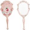 Flower Knows - Specchio a mano in stile rococò con fragola, vintage, portatile, stile principessa, con manico lungo, regalo per ragazze (Soft Pink)