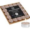 DECO EXPRESS Candele Tealight - 24, 25, 50, 100, 200 Pezzi, Candele Lunga Durata 4/8/10 Ore Vari Colori (Fuoco a legna 25/4 ore)