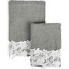 Blanc MARICLO Collezione Merletto Coppia asciugamano + ospite con pizzo 40x60 + 60x110 450gsm 100% COTONE (Verde)