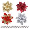 CLDURHGE 16 Pezzi Fiori di Natale, Fiori di Natale Artificiali con clip, Decorazioni Natalizie per Albero, Fiori per Natale Glitterati per Matrimonio Natale Festival Decorazione (Rosso+Argento+Oro)
