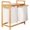 Lumaland Cesto per il bucato in bambù con 2 sacchi per il bucato estensibili | Dimensioni circa 73 cm di altezza x 64 cm di larghezza x 33 cm di profondità [Bianco]