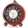 AYRELY® Sveglia analogica vintage da 13,5 cm, silenziosa, in metallo, funzionamento a batteria, con luce, orologio da scrivania e comodino retrò, per camera da letto, mensola o soggiorno (rosso-nero)