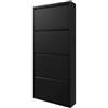 Arreditaly Scarpiera Slim In Metallo 4 Ante A Ribalta Ultra Sottile Salvaspazio Mobile Portascarpe Moderno Ingresso Camera Corridoio 138 x 50 x 15 Cm (Nero)