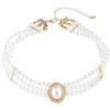 BSLVWG Collana girocollo con 4 file di perle finte placcate al rodio, elegante collana da donna con ciondolo a più strati, Plastica, Perla