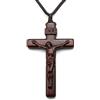 Generic Collana con ciondolo a forma di crocifisso in legno di Gesù Cristo, 6,9 x 3,8 cm, ebano, palissandro e crocifisso in legno di ulivo con corda, per uomo e donna