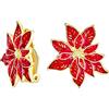 Bling Jewelry Grande Statement Fiore Festa Vacanza Bianco Rosso Smalto Poinsettia Spilla Orecchini Clip Su Sciarpa Set Di Gioielli Per Donne In Argento Dorato Placcato