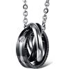 JewelryWe Gioielli Collana con Pendente da Uomo Donna Stupendo Nero & Rose Oro Acciaio Inox Tre Anelli Ciondolo per Coppia Catena Lunga 18/20(con Regalo Borsa)