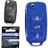 mt key Telecomando a distanza della chiave dell'automobile 1x alloggiamento 3 pulsanti azzurro + 1x vuoto HA66 + 1x CR2032 Batteria compatibile con VW SEAT Skoda