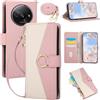 FERLAN Cover Compatibile Con Xiaomi Redmi 14C con Cordino,Flip Custodia Portafoglio Custodia in pelle,[3-6 Porta Carte][Magnetico],Custodia Libro Cover con Laccio Cinghia regolabile Case - rosa
